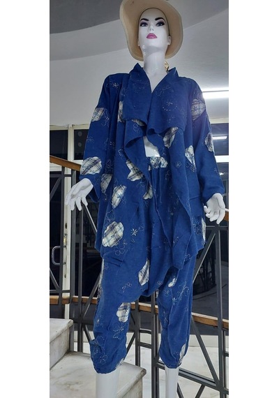 Boho Şalvar Pantolon Asimetrik Ceket Takım Lacivert