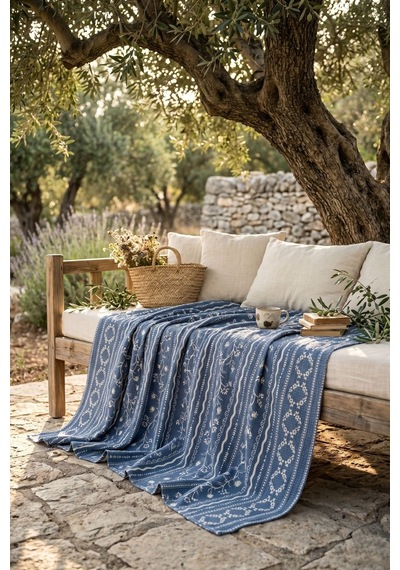 Cotton Collection Tek Kişilik Pike Blue Cottage 160x230 Mavi-beyaz