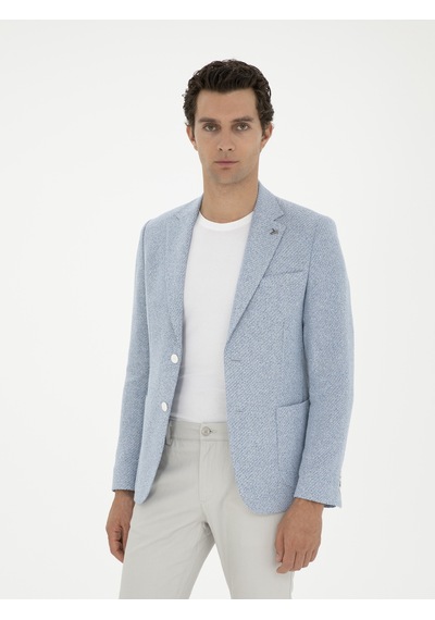 Cacharel Açık Mavi Slim Fit Keten Karışımlı Ceket Denim