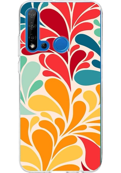 Huawei P20 Lite 2019 İle Uyumlu 1mm Slim Fit Retro Renkler 5 Baskılı Şeffaf Kılıf Şeffaf