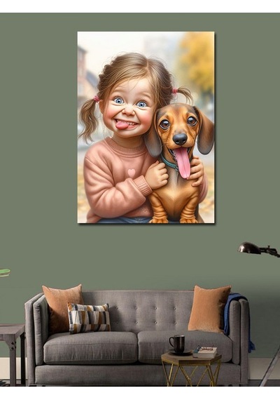 Kanvas Tablo Sevimli Kız Ve Köpek 70cmx100cm