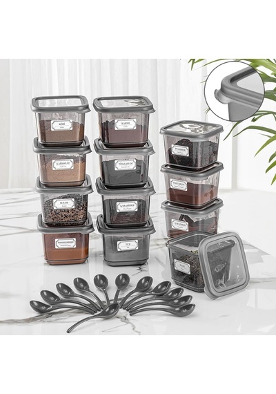 12'li Etiketli Kapaklı Kare Erzak Saklama Kabı Antrasit 12 X 0.50 Lt Çok Renkli