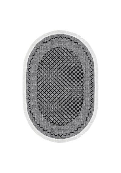 Dekoreko Kaymaz Taban Djt Salon Halısı Trend Saçaklı Oval Modern M5001 gri