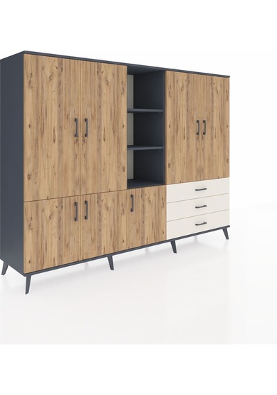 Hyperion Dolap 11 Raflı 3 Çekmeceli 7 Kapaklı 220x44x163 Antrasit-çam/aytaşı Atlas Çam/aytası - Antrasıt
