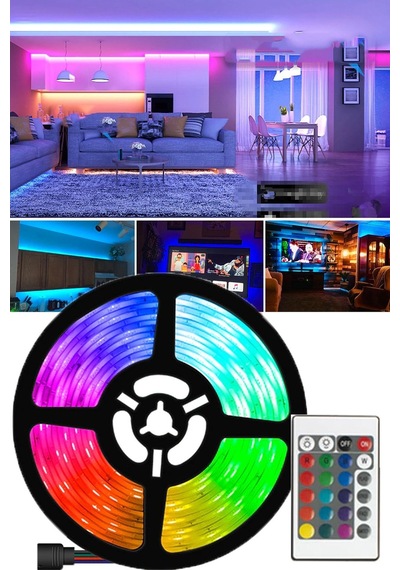 Şerit Led Rgb 16 Renk Uzaktan Kumandalı Tak Çalıştır 5 M 12 Volt Karışık