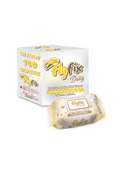 Flyfix Daisy 12 Li 1200 Yaprak Islak Mendil Bebek Havlusu Papatya Kokulu