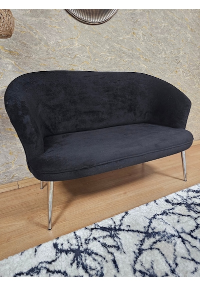 Zafir İkili Teddy Krom Kaplama Sivriltme Ayak Çay Seti Koltuk Tekli Berjer , Balkon, Salon, Ofis Siyah