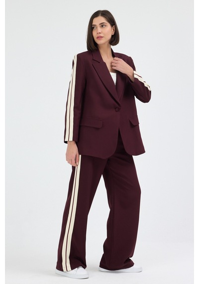 Diemmood Kadın Yan Şerit Detaylı Oversize Blazer Ceket & Palazzo Mürdüm Takım Mor