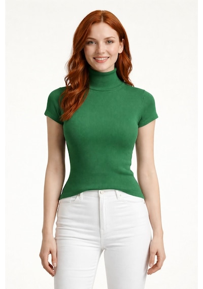 Neden Tekstil Boğazlı Yarasa Kollu Fitilli Crop Bluz - Yeşil