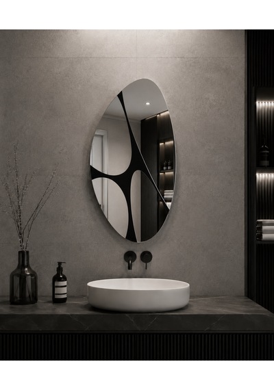 Asimetrik Model Uv Baskılı Çerçevesiz 87x50 Cm Boy Aynası Düz Ayna