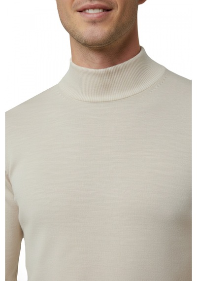 Rizzup Bej Slim Fit Yarım Balıkçı Yaka Likralı İnce Triko Erkek Yarım Boğazlı Kazak 2505502