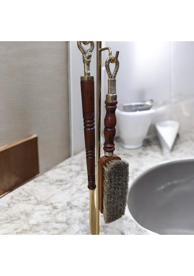 Ayakkabı Çekeceği Ahşap Tutacaklı Fırçalı Set-bronz