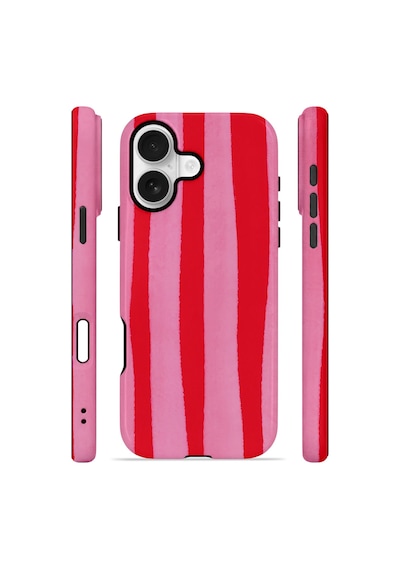 Apple iPhone Uyumlu 17 Vorian Çift Katmanlı Magsafe Kılıf Raspberry Bold Stripe