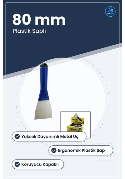 80 Mm Metal Kazıma Spatulası Plastik Saplı Kapaklı Boya Vernik Ya