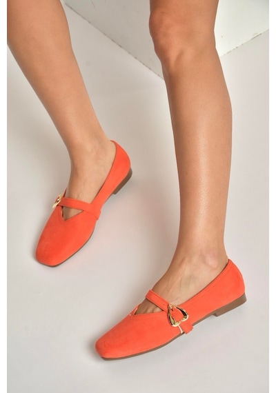 Fox Shoes Y726632602 Turuncu Süet Kalp Toka Detaylı Kadın Babet Turuncu