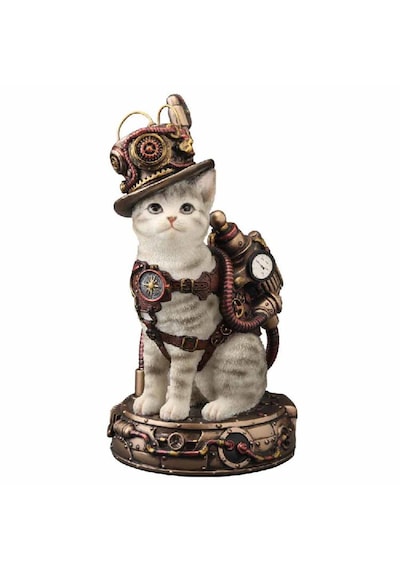 Wıse Steampunk Kedi Dekoratif Obje Poliresin Koleksiyon Biblosu 17,5 Cm -