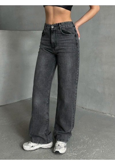 Kene Jeans Kadın Siyah Kar Yıkama Bolpaça Jeans Kot Pantolon Siyah