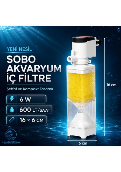 Sobo İç Filtre - Temizlik Filtresi - Yeni Nesil - Şeffaf Tasarım - 6w - 600 Lt/saat - Aq6100f