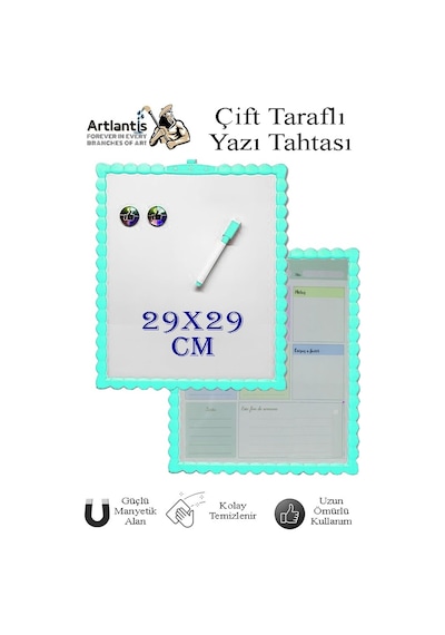 Manyetik Çift Taraflı Yazı Tahtası Renkli 29x29 Cm 1 Adet Çocuklar İçin Silinebilir Mıknatıslı Yazı Tahtası Plastik Mavi