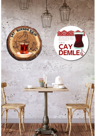 10 Lu Yuvarlak Ahşap Cafe Çay Tablo Seti, Çay Ocağı, Mutfak Ve Ev Duvar Dekorasyonu