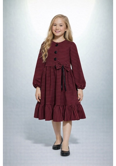 Fesshera Kids Kız Çocuk Elbise Kışlık Çizgili Fiyonklu Yaka Detaylı Uzun Kollu Fırfırlı Kışlık Elbise Pembe Fesshera Kids Kız Çocuk Elbise Kışlık Çizgili Fiyonklu Yaka Detaylı Uzun Kollu Fırfırlı Kışlık Elbise Pembe