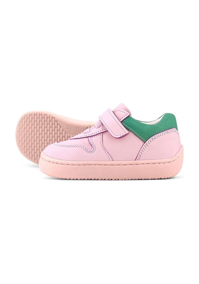 Rakerplus Bob Hakiki Deri Pembe Yeşil Barefoot Cırtlı Lastikli Bebek Sneaker Ayakkabı Pembe