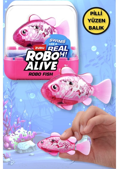 1.8 Metre Derine Dalan Suda Renk Değiştiren Yüzen Pilli Robo Alive Balık - 6.8 Cm - 1 Adet - Pembe