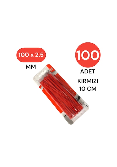 Tek-iş Plastik Kablo Bağı Klipsi Cırt Kelepçe 100 Mm X 2.5 Mm Kırmızı 100 Adet