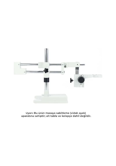 Szm Kelepçesiz Masaya Vidalı Mikroskop Stand Beyaz - Çift Kollu Hareketli Bom Stand Ø76mm Tutucu / 380mm Sütun