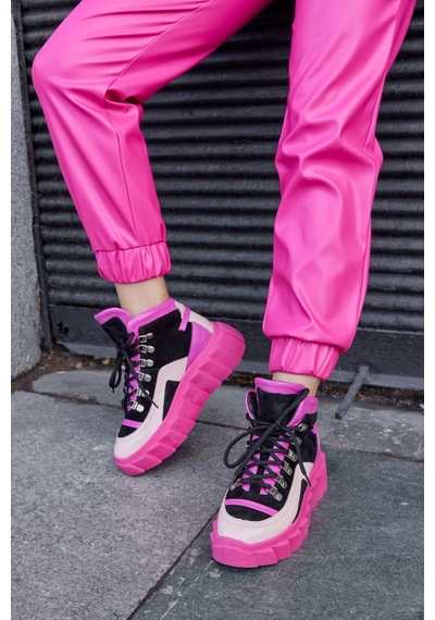 Candy Pembe Hakiki Deri Kadın Sneaker Bot-Pembe
