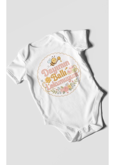 Morivokids Dayımın Ballı Lokumuyum Kısa Kollu Bebek Body %100 Pamuk Beyaz