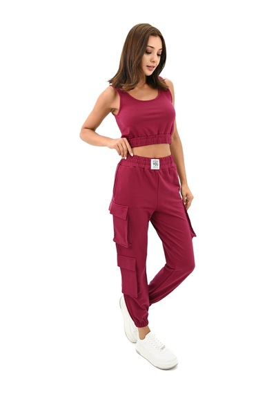 Koza Butik Kadın Askılı Crop Bluz Detaylı Eşofman Takımı 3715-23 001