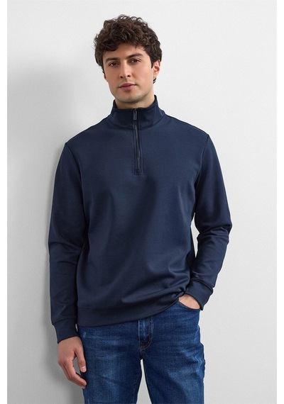 Backandbond Lacivert Regular Fit Yarım Fermuarlı Sweatshirt