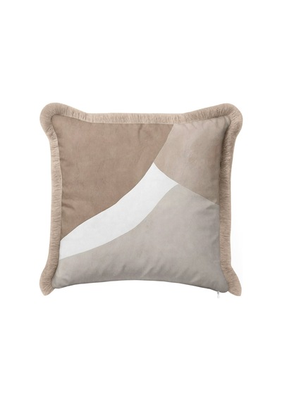 Modern Lüks Saçaklı Yastık Kılıfı - Geometrik Minimalist Bej Modern Püsküllü Kırlent Kılıfı Batımı Koyu Taba