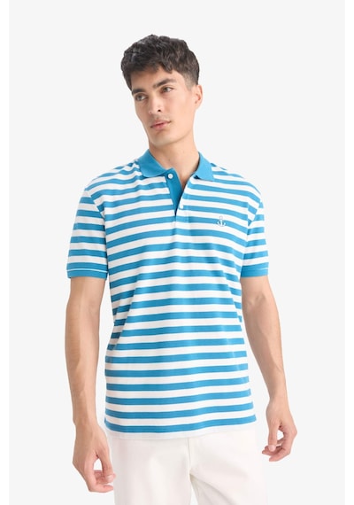 DeFacto Regular Fit Polo Yaka Kısa Kollu Çizgili Nakışlı Pike Tişört E2631AX25SMBE535