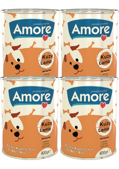Amore Kuzu Parça Etli Yetişkin Köpek Konserve Maması 4 x 400 G