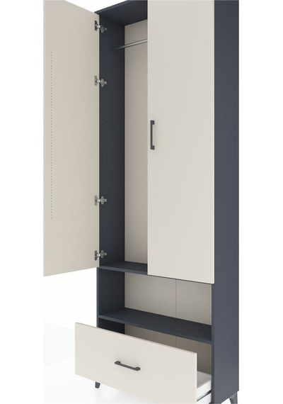 Arges Dolap 2 Raflı Tek Çekmeceli Tek Askılı 88x30x243 Antrasit-aytaşı Antrasit