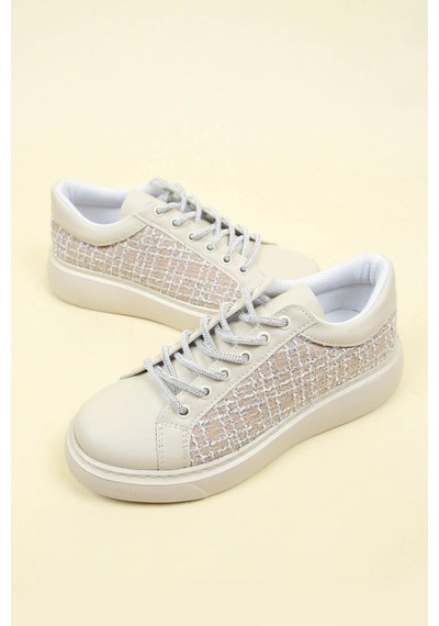 Cilt-Tekstil Garnili Sneakers Bej-Bej