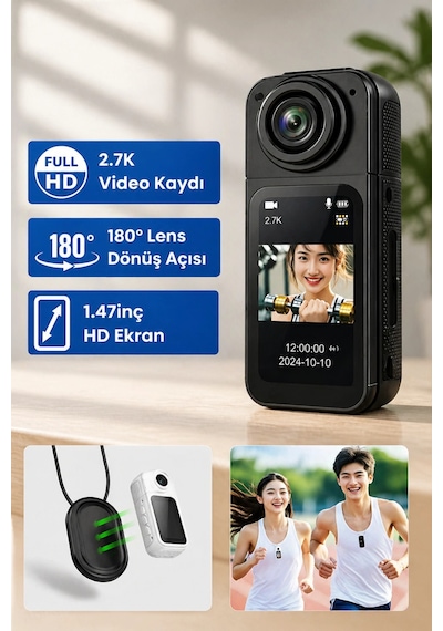 Glr S70 2.7k Hd Manyetik Askılı Aksiyon Kamera Vücut Kamerası 180 Dönebilen