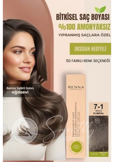 Renna Amonyaksız Bitkisel Yıpranmış Saçlar İçin Saç Boyası 7-1 Küllü Kumral 60ml