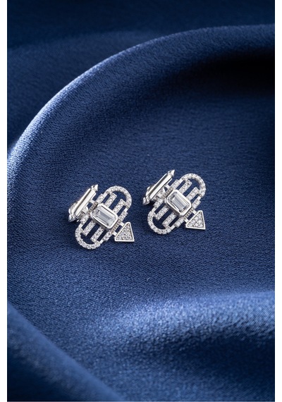 Çekirdekjewelry 925 Ayar Gümüş Baget Taşlı Küpe Gri