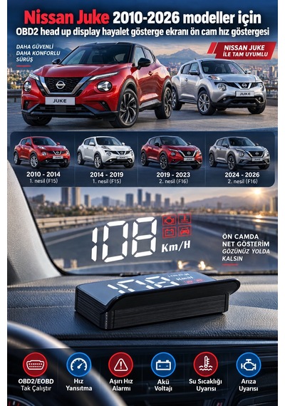 Nissan Juke 2010-2026 Modeller İçin Obd2 Head Up Display Hayalet Gösterge Ekranı Ön Cam Hız Göstergesi