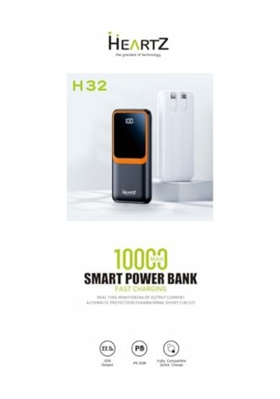 H32 10000 Mah Power Bank Pd 20w Ve Usb 22.5w Fast Hızlı Şarj Dahili Type C Ve Lightning Kablolu Dünya Standartları