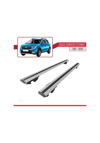 Dacia Sandero Stepway 2012-2020 Arası İle Uyumlu Hook Model Anahtar Kilitli Ara Atkı Tavan Barı Gri