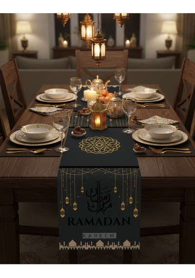 Ramazan Ayına Özel 4 Lü Dijital Baskı Runner Masa Örtüsü Seti 40x140 Cm Çok Renkli