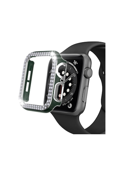 Apple Uyumlu  Watch 5 6 44 MM Çift Sıra Parlak Taşlı Rubber Kasa Ka
