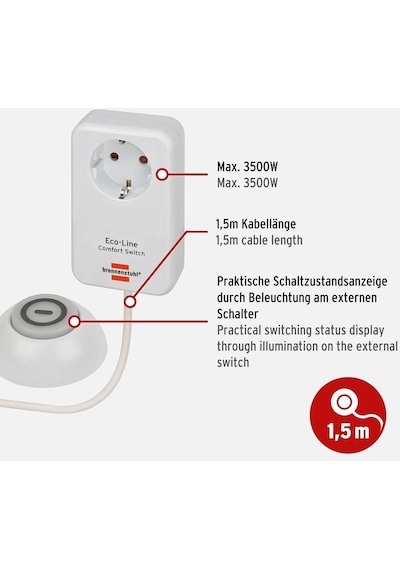Brennenstuhl Eco-line 1,5 Metre Uzatmaya Sahip Kumandalı Ip20 Lisanslı Tekli Priz