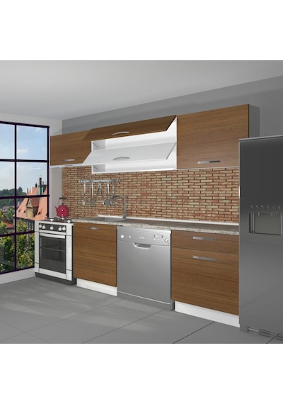 Decoraktiv Elite 220 Mdf Hazır Mutfak Dolabı - Tezgah Dahil - Naturel Ceviz