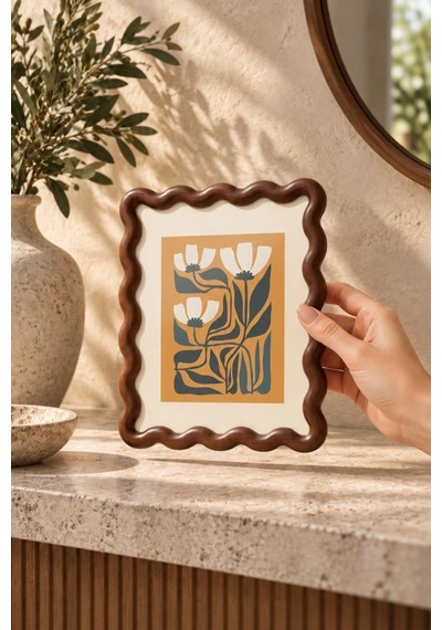 Akasya Ahşap Çerçeve 20x25 Cm Dalgalı Tasarım Doğal Masif Fotoğraf Ve Poster Çerçevesi