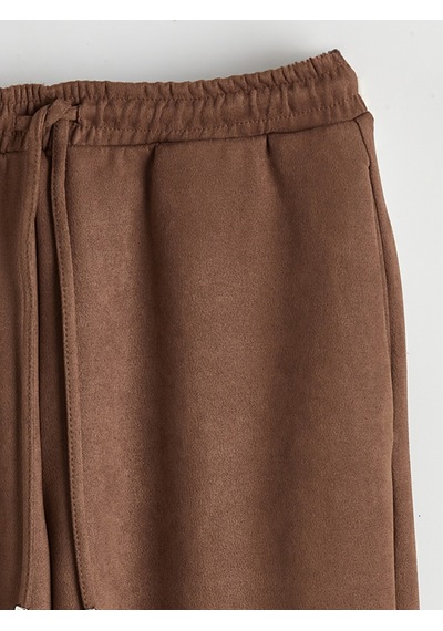 Lcw Vision Kahverengi Beli Lastikli Süet Görünümlü Kadın Jogger Pantolon